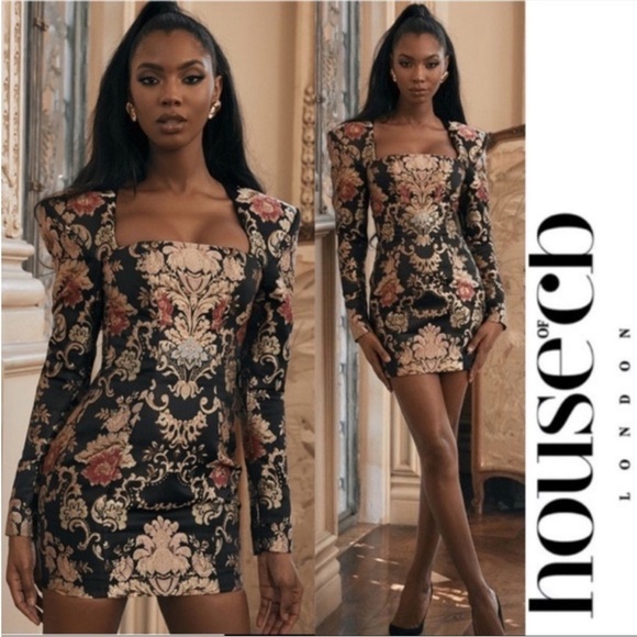 House of CB Dresses & Skirts - NWOT HOUSE OF CB 'Mona' Jacquard Boned Bustier Long Sleeve Mini Dress Size XS